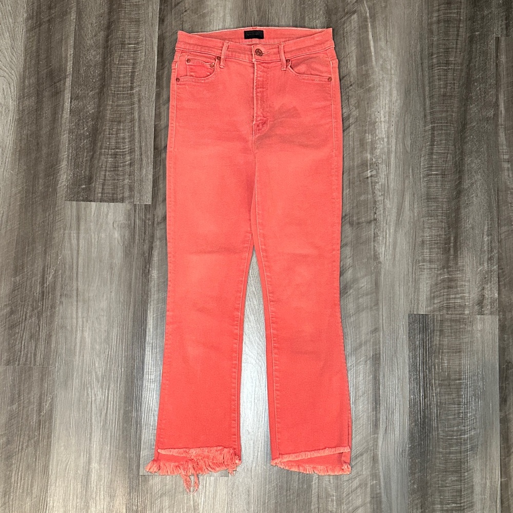 MOTHER The Insider Step Crop Fray Hot Rod Red Jeans - 26